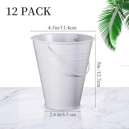 Sadnyy 12 Pack 4.5 X 5 inch White Metal Buckets - color: White, size: 4.5 x 5 in
