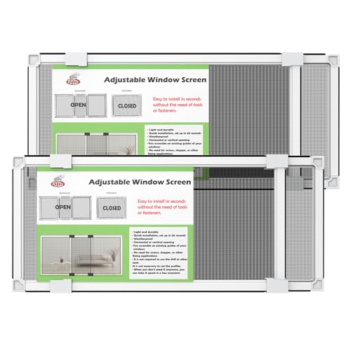 FLYZZZ Adjustable Window Screen for Hung Windows, White Expandable Horizontal Sliding Screen, 10" H x 19-36" W with Black Fiberglass Mesh Removable Window Screen Replacement, 2-Pack - size: S(10" H x 19-36" W)- 2 Packs