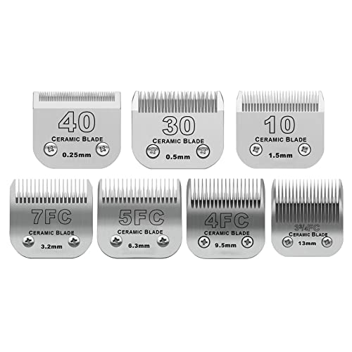 Dog Grooming Ceramic Blades Set,Compatible with Andis,Oster A5,Wahl KM10 - color: 40/30/10/7fc/5fc/4fc/3fc (7 Pack)