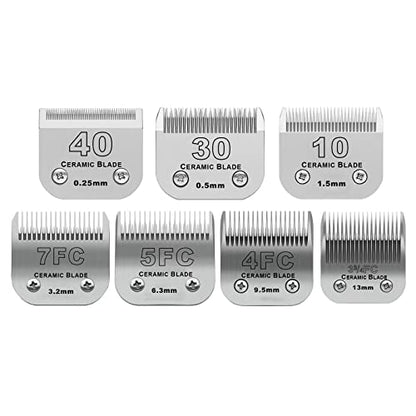 Dog Grooming Ceramic Blades Set,Compatible with Andis,Oster A5,Wahl KM10 - color: 40/30/10/7fc/5fc/4fc/3fc (7 Pack)