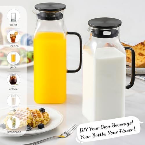 2 Pack 2 Liters/68 oz Square Glass Pitcher with Lid and Handle for Fridge, Iced Tea and Coffee Carafe Beverage Serveware, Heat Resistant Borosilicate Water Black Jug for Hot/Cold Drinks and Milk - size: 68 oz Black