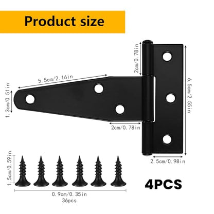 T Strap Hinges Heavy Duty, Shed Door Gate Hinges(Black) - size: 4 Pcs *3 inch