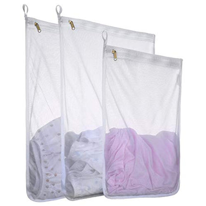 Fine Mesh Laundry Bags for Delicates, 3 Pack (2L+1M) Reusable Wash Bags with Sturdy Zippers, Durable Net Washing Bags for Lingerie, Bra, Sock, Underwear, Baby Clothes, Travel Organizer - size: set of 3 (2*L+1*M)