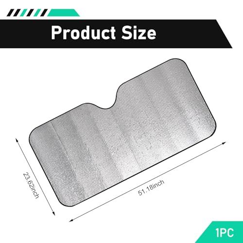 Car Front Windshield Sun Shade, 51" x 23" 5-Layer Reflective Heat Insulation Window Shield, Sun Blocker & Privacy Protection Shade, Foldable Cover for Cars SUVs (Silver) - color: Silver #M