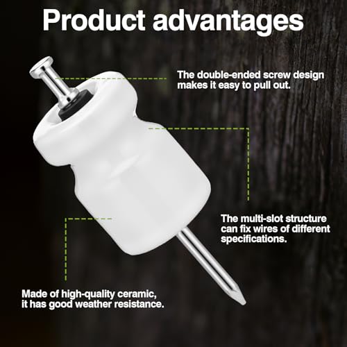 Pangda 25 Pack Porcelain Electric Fence Insulators, Lag Screw with Nails