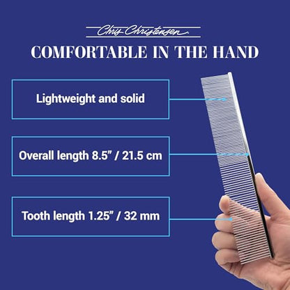 Chris Christensen 504 8.5 in. Fine/Coarse Greyhound-Style Butter Comb, Groom Like a Professional, Rounded Corners Prevent Friction and Breakage, Solid Brass Spin with Steel Teeth, Chrome Finish. - size: 504 - 8.5 Inch Fine/Extra Fine