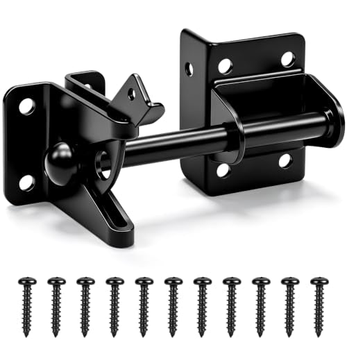 Self Locking Gate Latch for Wooden Fence,Door Latch for Wood Gate,Black,1 Pack
