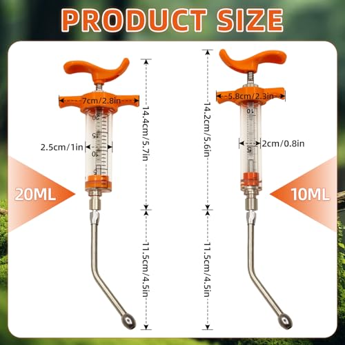 2Pcs Reusable Goat Drench Syringe with 2 Detachable Metal Drench Nozzles