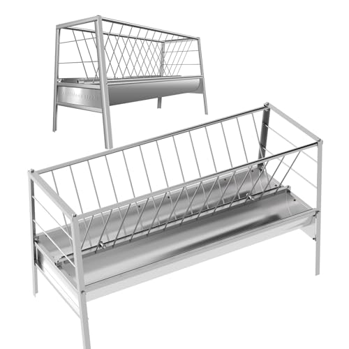 85 Gallon Stainless Steel Hay Feeder for Livestock, 2-in-1 Rust-Proof Goat & Sheep Trough with Rack, Heavy Duty Farm Feeder, Reduces Waste & Mess
