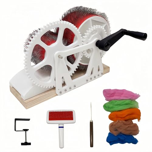 Feqaeqe Manual Wool Drum Carder Machine with Foldable Handle Starter Kit
