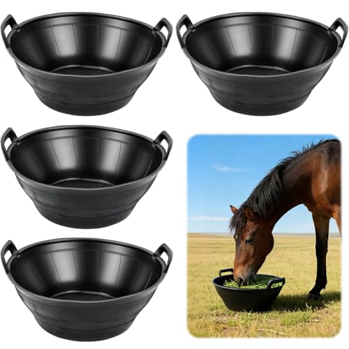 4Pcs Rubber and Plastic Feed Pan with Handle, 3 Gallon / 12 Quart