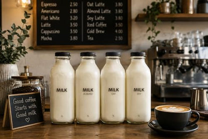 JARSAVER® 34oz/1L Glass Milk Bottles With Black Silicone Lid | Reusable Food Grade Glass Jugs | Leakproof & Airtight | Made in America | for Milk, Almond Milk, Oat Milk, Soy Milk, Juice (Almond Milk)