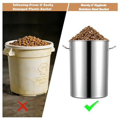 Maxdot 45 Lbs Stainless Steel Food Storage Container for Dog with Airtight Bamboo Lid Spoon & Wooden Claw Handle, Large Metal Pet Food Bin to Keep Fresh Easy Clean & Use for Dog Multiple Pet - size: 45 Lbs