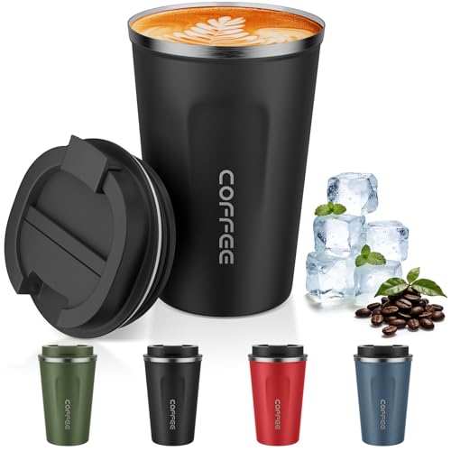 MOMSIV 12oz Travel Coffee Mug, Insulated Coffee Cup with Leakproof Lid - color: A-Black-12oz