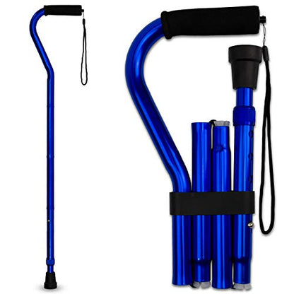 RMS Folding Cane with Offset Foam Handle, Adjustable Walking Stick (Blue) - color: Blue