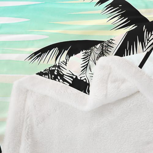 Feelyou Palm Tree Print Sherpa Blanket Hawaiian Tropical Island Fleece Throw Blanket Botanical Branches Plush Fuzzy Blanket for Sofa Bed Couch 90" x 90" - color: Multi 27, size: 90" x 90"