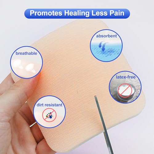 Niceful Silver Silicone Foam Dressing 4"x4" 5 Count for Sensitive Skin | Silver-Infused Foam Dressing, Borderless Customizable, Waterproof, Moderate-Heavy Exudate, Supports Wound Healing - size: Silver 4"x4" (5PCS)