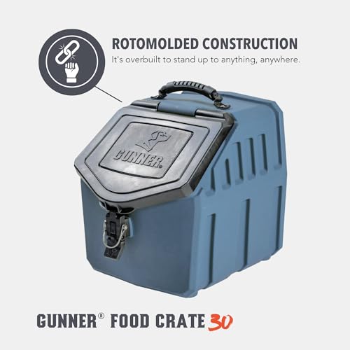 GUNNER 30 lbs Dog Food Storage Container with Measuring Scoop – Waterproof & Airtight Pet Food Bin for Dry Feed, Corn, Chicken Feed, Bird Seed, Treats & More – Ergonomic 3 Cup Scooper with Markers