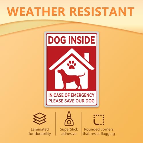 WADORN 10Pcs Dog Inside in Case of Emergency Please Save Our Dog Sticker, Dog Inside Decals Dog Rescue Sticker Dog Alert Labels Waterproof Self-Adhesive Vinyl Decals for Outdoor Window 7.08x5.12 Inch - style: Dog Inside