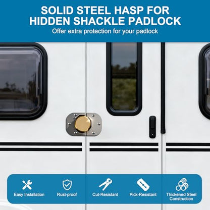 Puck Lock with Hasp | for RVs, Trucks, Trailers, Vans, Heavy Duty Security Lock - color: Gold
