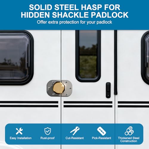 Puck Lock with Hasp | for RVs, Trucks, Trailers, Vans, Heavy Duty Security Lock - color: Silver