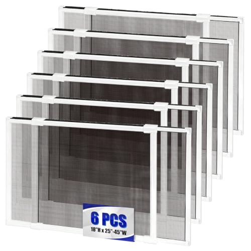 6 Pack Expandable Window Screen, 2 Way Sliding Adjustable Window Screen, Horizontal (18" H x 25" - 45" W), Horizontal and Vertical Adjustable, Durable Replacement Screen for Window, Window Screen Mesh - size: 18"H x 25"-45"W