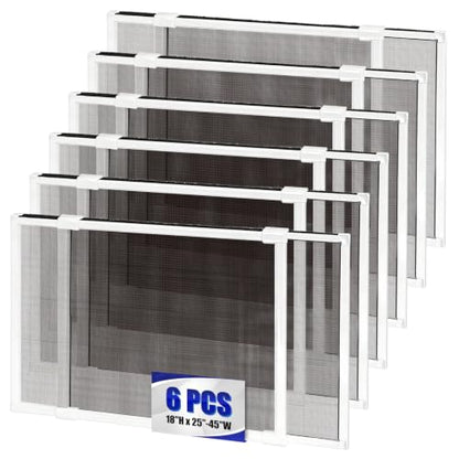 6 Pack Expandable Window Screen, 2 Way Sliding Adjustable Window Screen, Horizontal (18" H x 25" - 45" W), Horizontal and Vertical Adjustable, Durable Replacement Screen for Window, Window Screen Mesh - size: 18"H x 25"-45"W