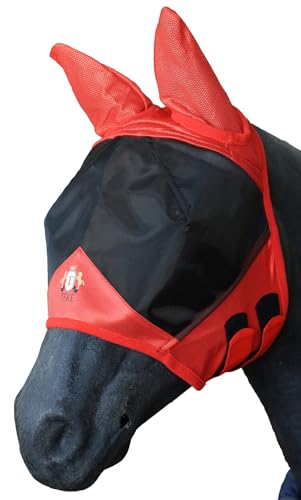 T TEKE Fine Mesh Horse Fly Mask w/Ears, UV Blocking 3D Eye Visor with Extra Fleece Cushioned Forehead, Protection from Insect Pests - color: Red, size: Cob