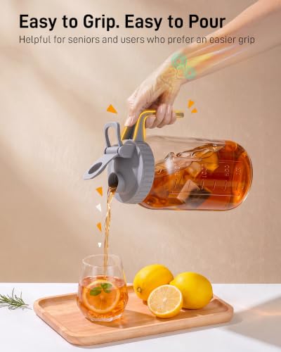 64 oz Mason Jar Pitcher, Glass Pitcher with Lid for Sun Tea & Iced Tea - color: Gray, size: 64 Ounces