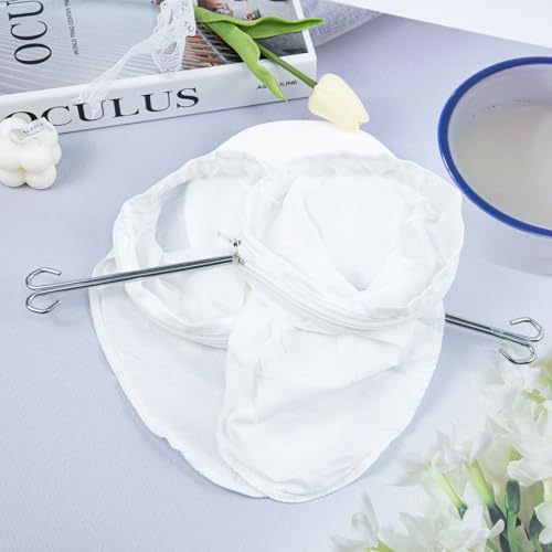 4 Pcs Ultra Fine Mesh Strainer Bags Reusable Mesh Filter Bag | 4 Pcs Ultra Fine Mesh Strainer Bags with 2 Pcs Handle Frame, Reusable Mesh Filter Bag for Filter Juice Nut Milk Oil and Soup
