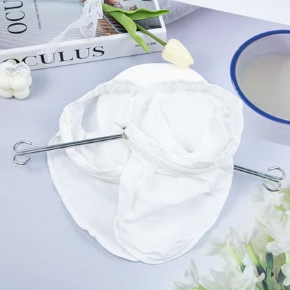 4 Pcs Ultra Fine Mesh Strainer Bags Reusable Mesh Filter Bag | 4 Pcs Ultra Fine Mesh Strainer Bags with 2 Pcs Handle Frame, Reusable Mesh Filter Bag for Filter Juice Nut Milk Oil and Soup