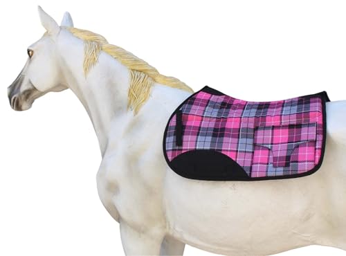 Horse English All-Purpose Neoprene Shock Absorbing Plaid Saddle Pad 72TS29 - color: Pink Plaid