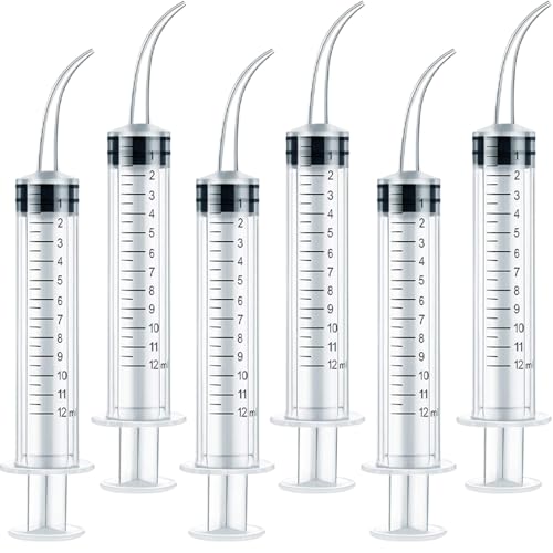 6 Pack Dental Irrigation Syringe, Wisdom Teeth Syringes with Curved Tip for Tooth (Scale-6) - size: Scale-6