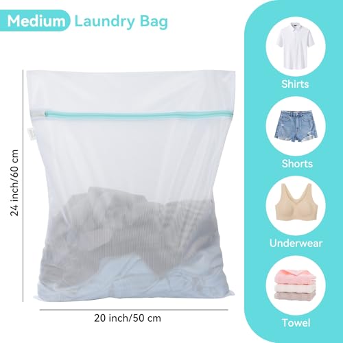 OTraki Medium Mesh Laundry Bags 20x24 inch Zipper Lingerie Bags for Washing Delicates Laundry Mesh Bag Machine Washable for Travel Dorm Hotel Camp, Don't Drying, Melting 140-176℉ White - size: 20 x 24 inch