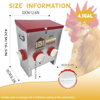 25lbs Metal Chicken Feeder, 4 Ports Galvanized Feeder, Goat Proof Auto Chicken Feeder, Weatherproof Chicken Food Dispenser System for Outdoor Coop,4.1 Gallon - size: 4 ports without legs