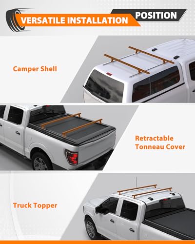 MELIPRON Heavy Duty Truck Topper Roof Rack for Truck Cap, 500LB Capacity | 50" Aluminum Ladder Rack Fit Camper Shell and Truck Caps, Ideal for Kayaks, Canoes, Camping Gear and Outdoor Adventure - size: 50"