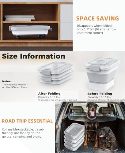 10-13Lbs Airtight Dog Food Storage Container,Collapsible Dog Food Container | Clear Pet Food Storage Container with Double Airtight Seal for Freshness,Cat Food Container One-handed Open,Save Space,Scoop - color: Clear/13 lbs