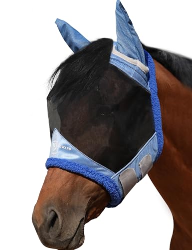 Harrison Howard Horse Fly Mask UV Protective Fine Mesh with Extra Wool Soft Touch on Skin Fly and UV Protection Aquamarine-Black XL - color: Aquamarine-Black, size: XL