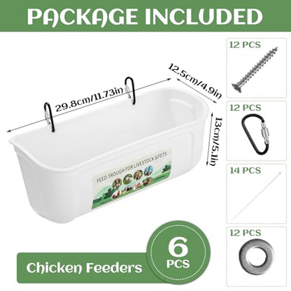6 PCS 5 Quart Goat Feeder Hanging Pig Feeder with Clip White Chicken Feeder Trough Poultry Feeder Hanging Goat Mineral Feeder Chicken Coop Feeder and Water for Livestock, Hang or Screw-in - color: White