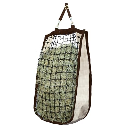 Slow Feed Hay Bag, 2 Flake, Durable Nylon Straps, Desert Sand | Slow feed design extends meals for better digestion and calmer feeding, extra durable nylon straps - color: 500-Desert Sand