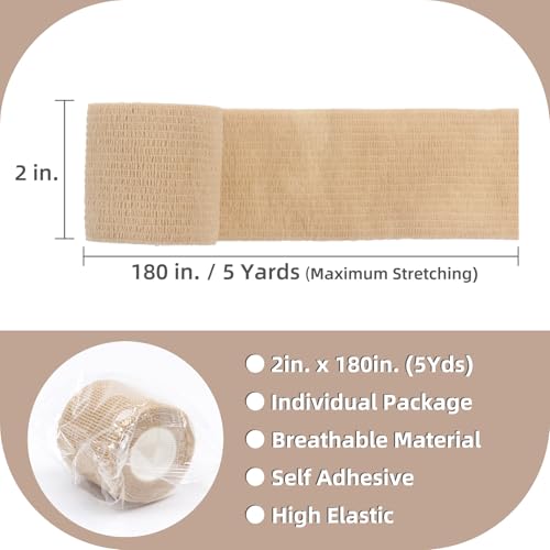IndigoCase 12 Pack Self Adhesive Bandage Wrap 2 Inch x 5 yd Elastic Tape - color: Skin, size: 2 Inch - 12 Pack
