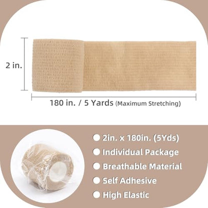 IndigoCase 6 Pack Self Adhesive Bandage Wrap 2 Inch x 5 yd Elastic Tape - color: Skin, size: 2 Inch - 6 Pack