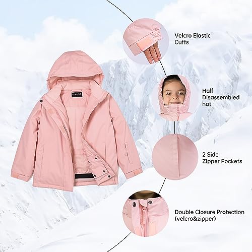 YINGJIELIDE Boy's Waterproof Ski Jacket,Kids Outdoor Snowboarding windproof Jacket,Fleece Lined Hooded,Warm Winter Snow Coat - color: Light Pink, size: 11-12 Years