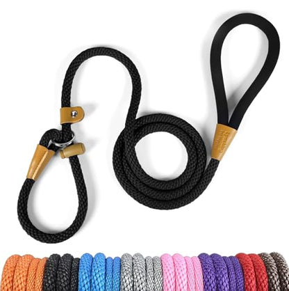 Dog Leash Slip Lead Braided Rope Pet Training Loop Leashes 5ft 6ft 8ft - color: Black
