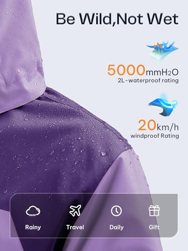 Womens Waterproof Rain jacket Lightweight Raincoat with Removable Hood - color: Purple, size: Small