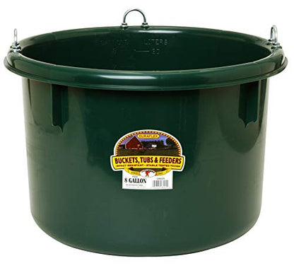 Little Giant® Plastic Round Feeder | Feed Bucket for Livestock | Ultra Durable Round Plastic Bucket | Made in USA | 8 Gallon | Green - color: Green