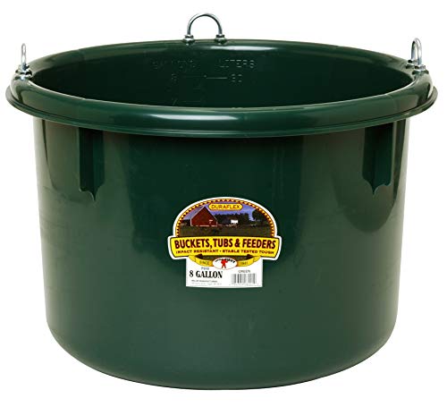 Little Giant® Plastic Round Feeder | Feed Bucket for Livestock | Ultra Durable Round Plastic Bucket | Made in USA | 8 Gallon | Green - color: Green