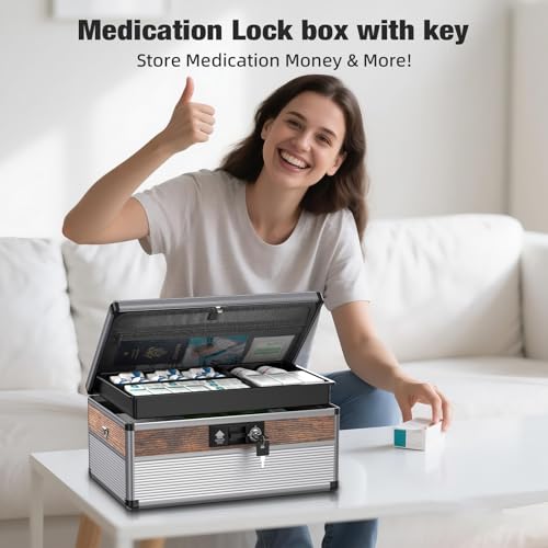 Glosen Medicine Lock Box,locking medicine box, Security Lock Boxes【Extra Large16*10 * 7.5 Inch】 lock box, First Aid Key Safe Box,Lock Box for Medication - color: Black, size: Extra Large-16in-1pc