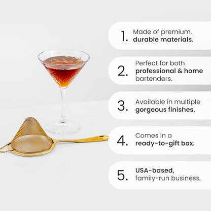 A Bar Above Gold Fine Mesh Cocktail Strainer, 304 Stainless Steel Conical Sieve, Elegant Bartender Tool with Ergonomic Handle for Tea, Coffee, Mixology, Culinary Use, and Double-Straining (Pack of 2) - color: Gold, size: Regular (Pack of 2)