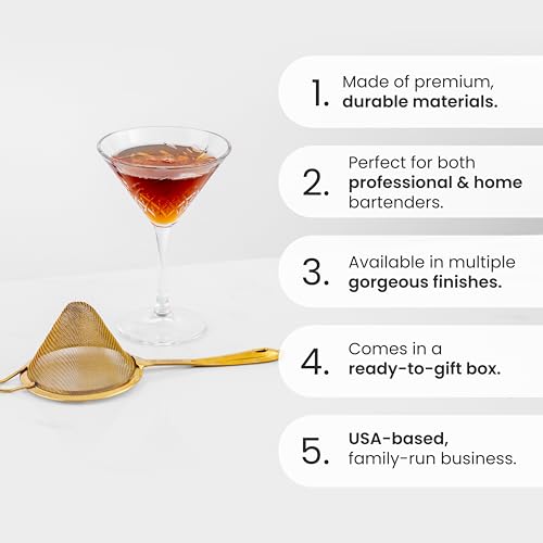 A Bar Above Fine Mesh Cocktail Strainer, Stainless Steel Conical Sieve Gold - color: Gold, size: Regular